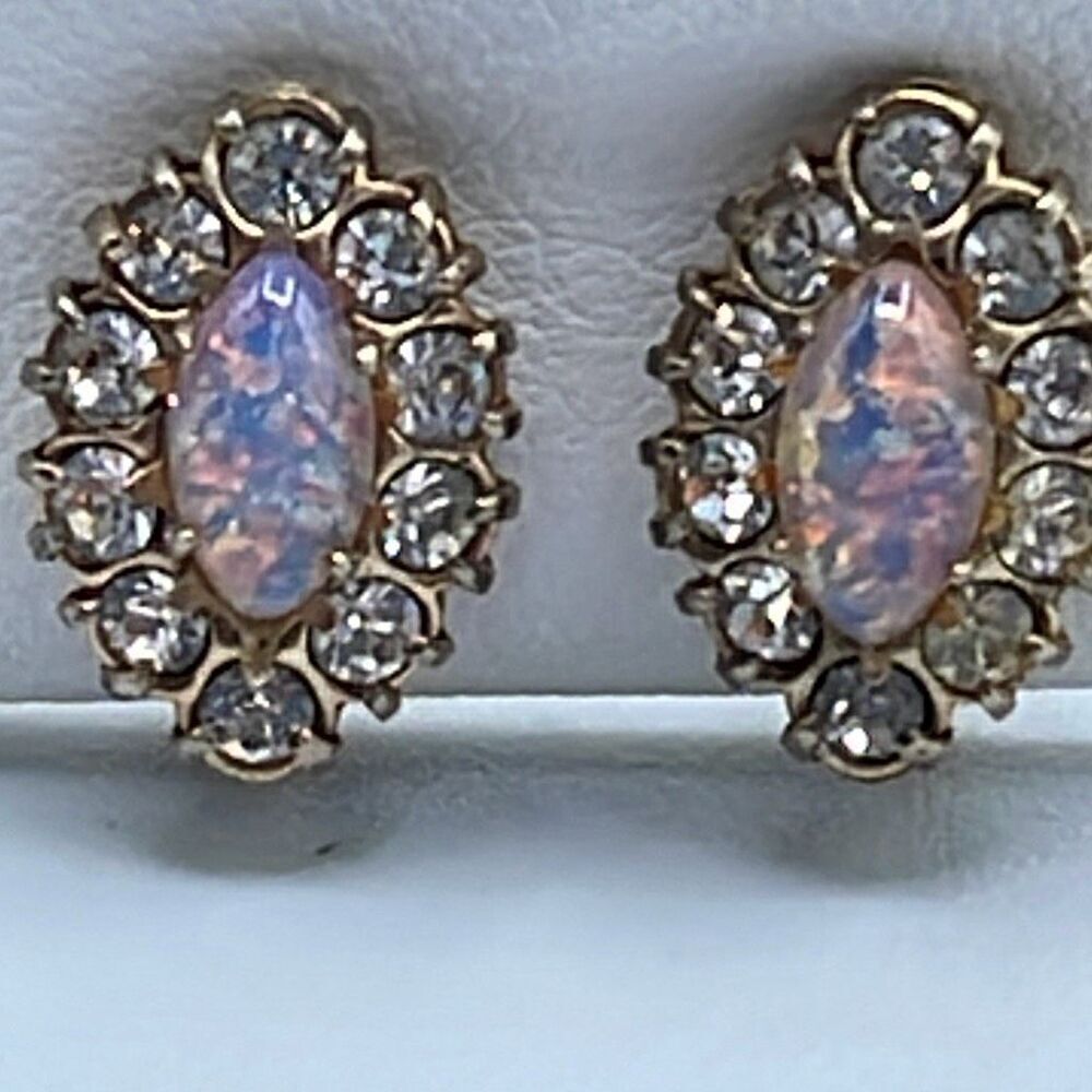 Vintage Carl Art lab opal and cut glass screw back earrings